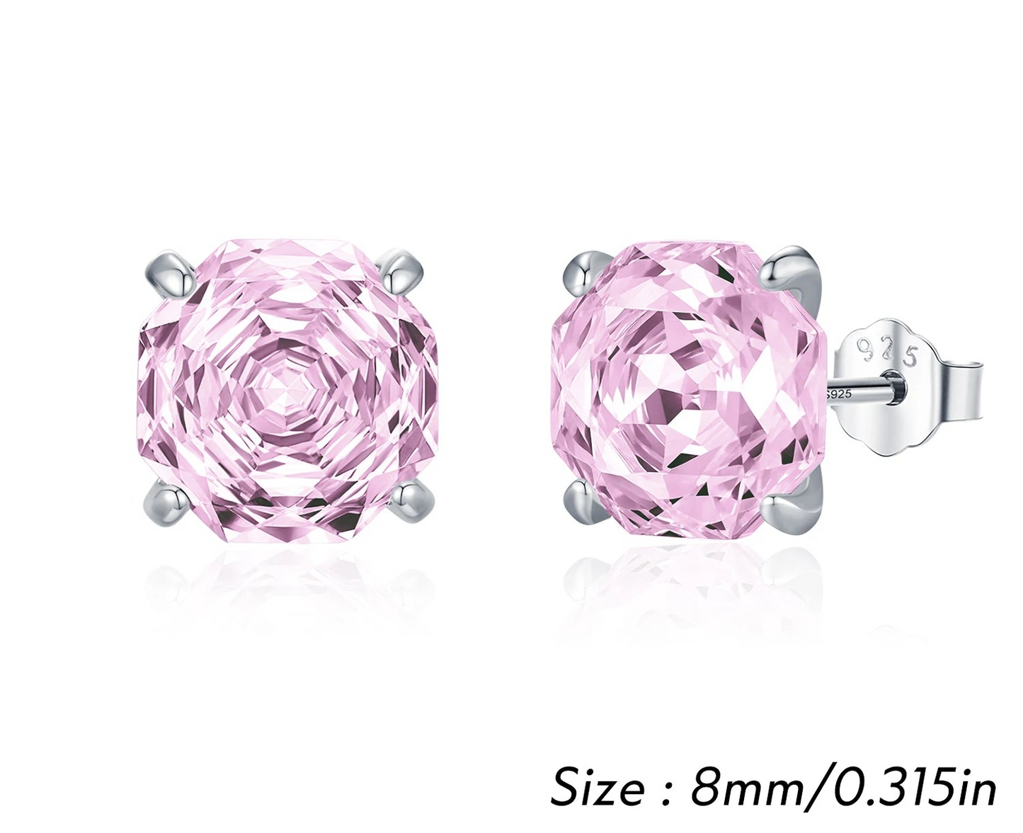 925 Sterling Silver Romantic Pink Rose Cut Sparkling Cubic Zirconia Stud Earrings For Women