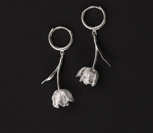 925 Sterling Silver Flower Dangle Earrings For Women Luxury Hoop Earring