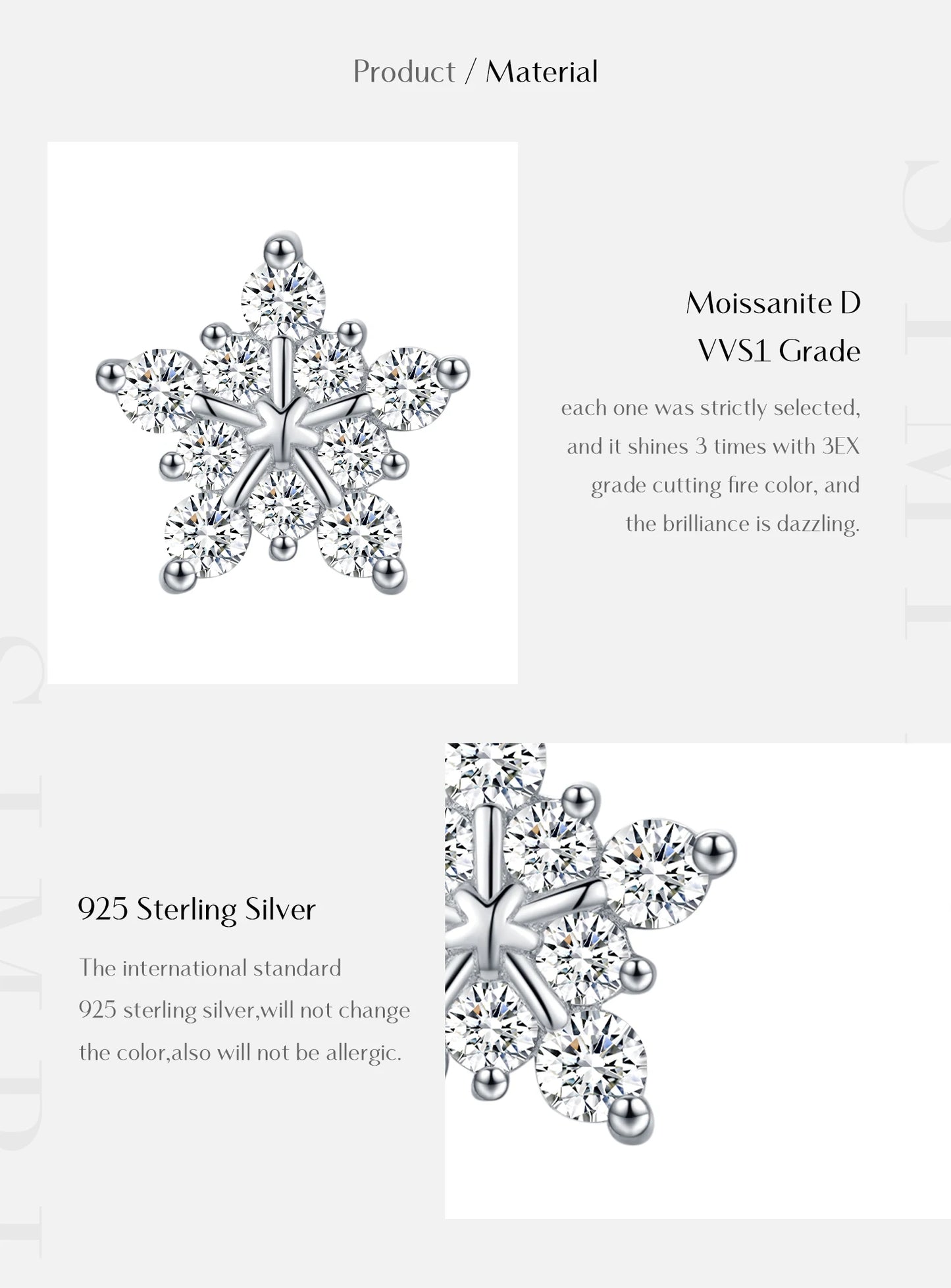 D Color Dazzling Moissanite Earrings 925 Sterling Silver Trendy Cute Snowflake Stud Earrings For Women