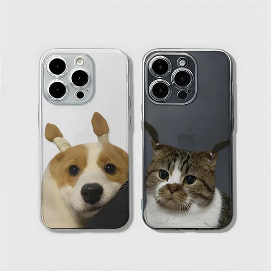 Funny Braids Cat Dog Clear Matching Case for iPhone 16 15 Pro Max XR Soft Silicone Cover