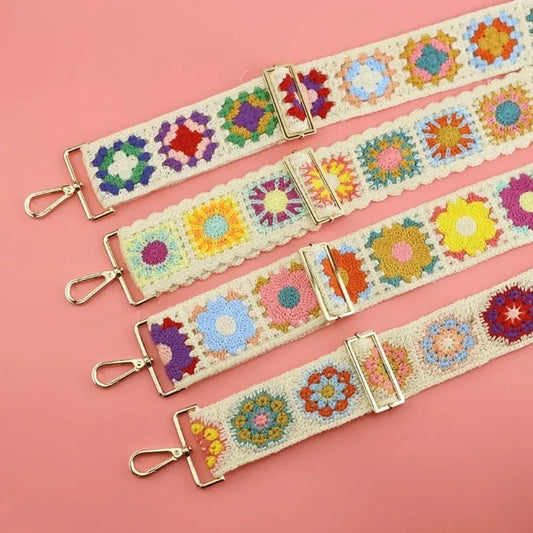 Embroidery Vintage Style Adjustable Shoulder Strap Colorful Crossbody Replacement Strap Handbags