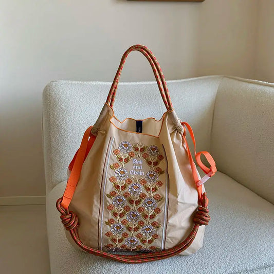 Embroidered shopping bag fashion nylon canvas shoulder messenger bag