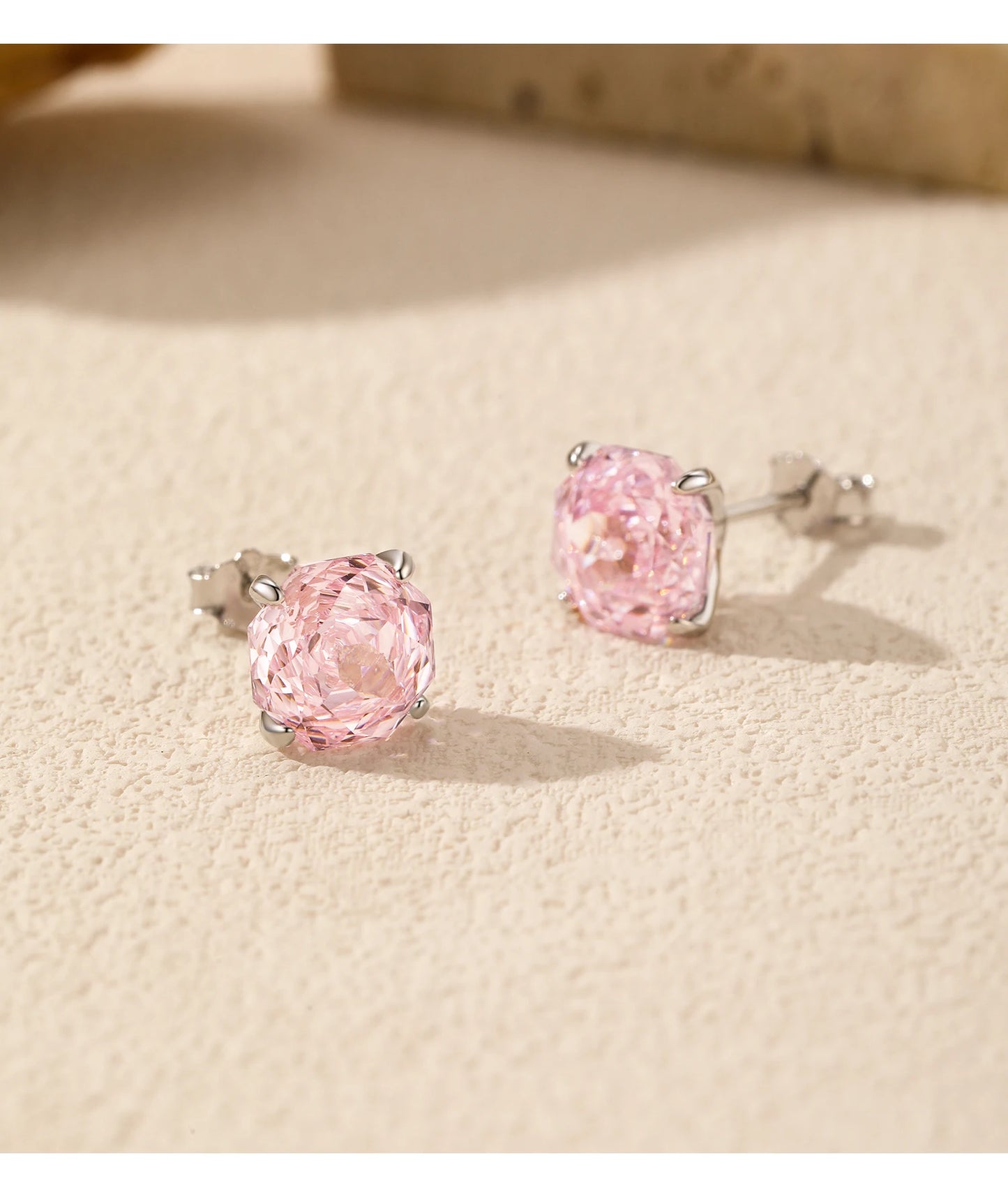 925 Sterling Silver Romantic Pink Rose Cut Sparkling Cubic Zirconia Stud Earrings For Women