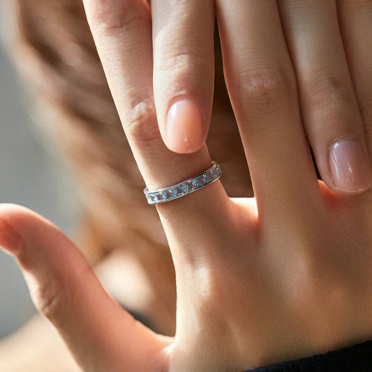 925 Sterling Silver Luxury Square Zirconia Finger Ring Fashion Stackable Eternity Band Rings For Women