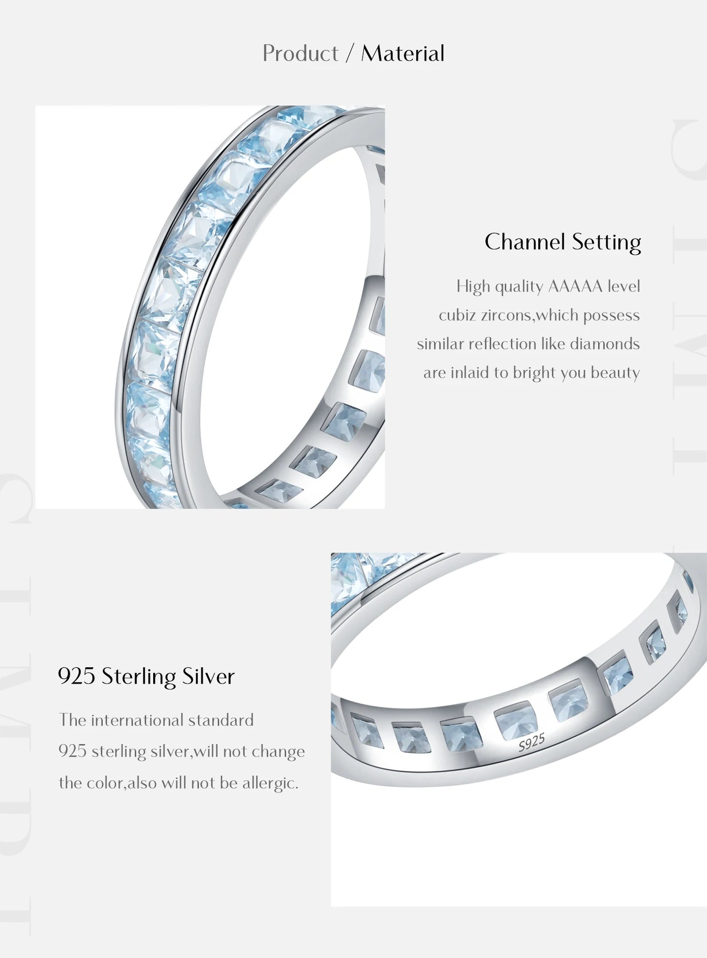 925 Sterling Silver Luxury Square Zirconia Finger Ring Fashion Stackable Eternity Band Rings For Women