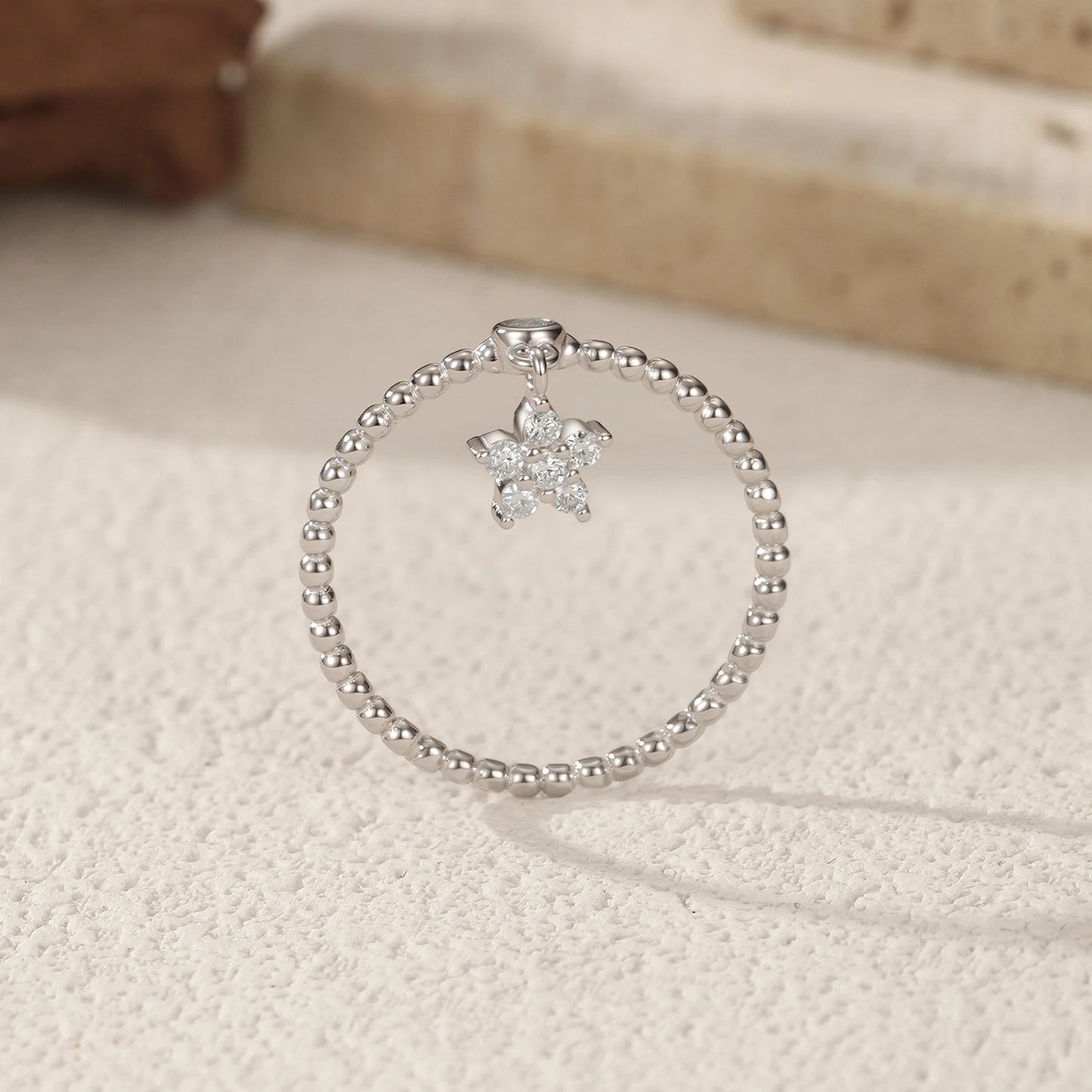 D Color Flowers Moissanite Rings 925 Sterling Silver Beads Shiny Stars Swing Pendant Ring For Women