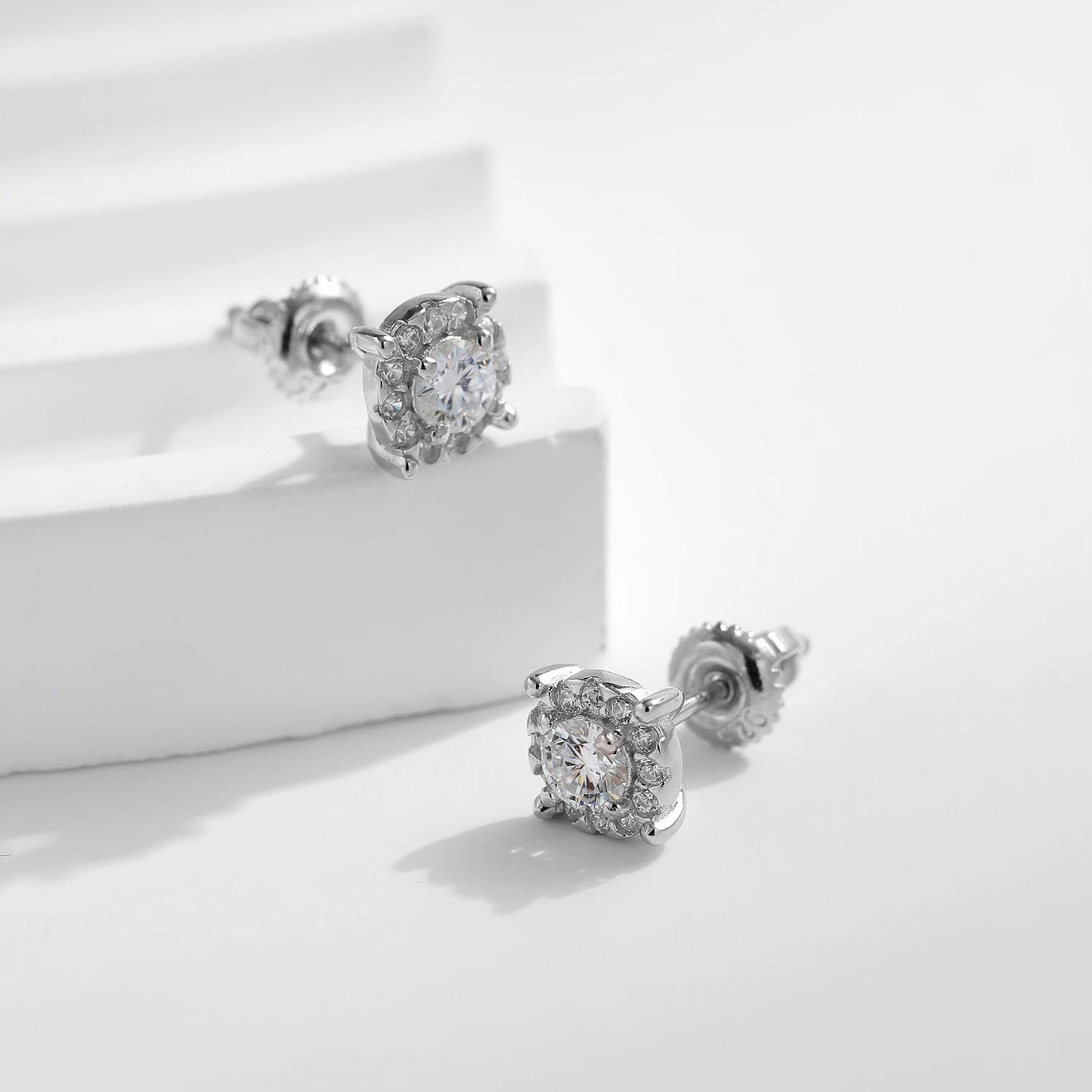 D Color Moissanite Stud Earrings Round Cut Lab Created Diamond 925 Sterling Silver Silver Bridal Jewelry For Women Gifts