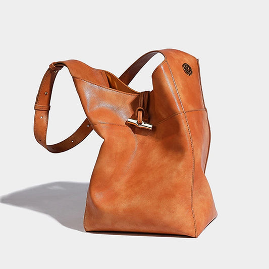 Bucket Bags For Women Luxury Designer Handbag Purses 2024 New Vintage PU Soft Large Capacity Simple Commuting Shoulder Crossbody