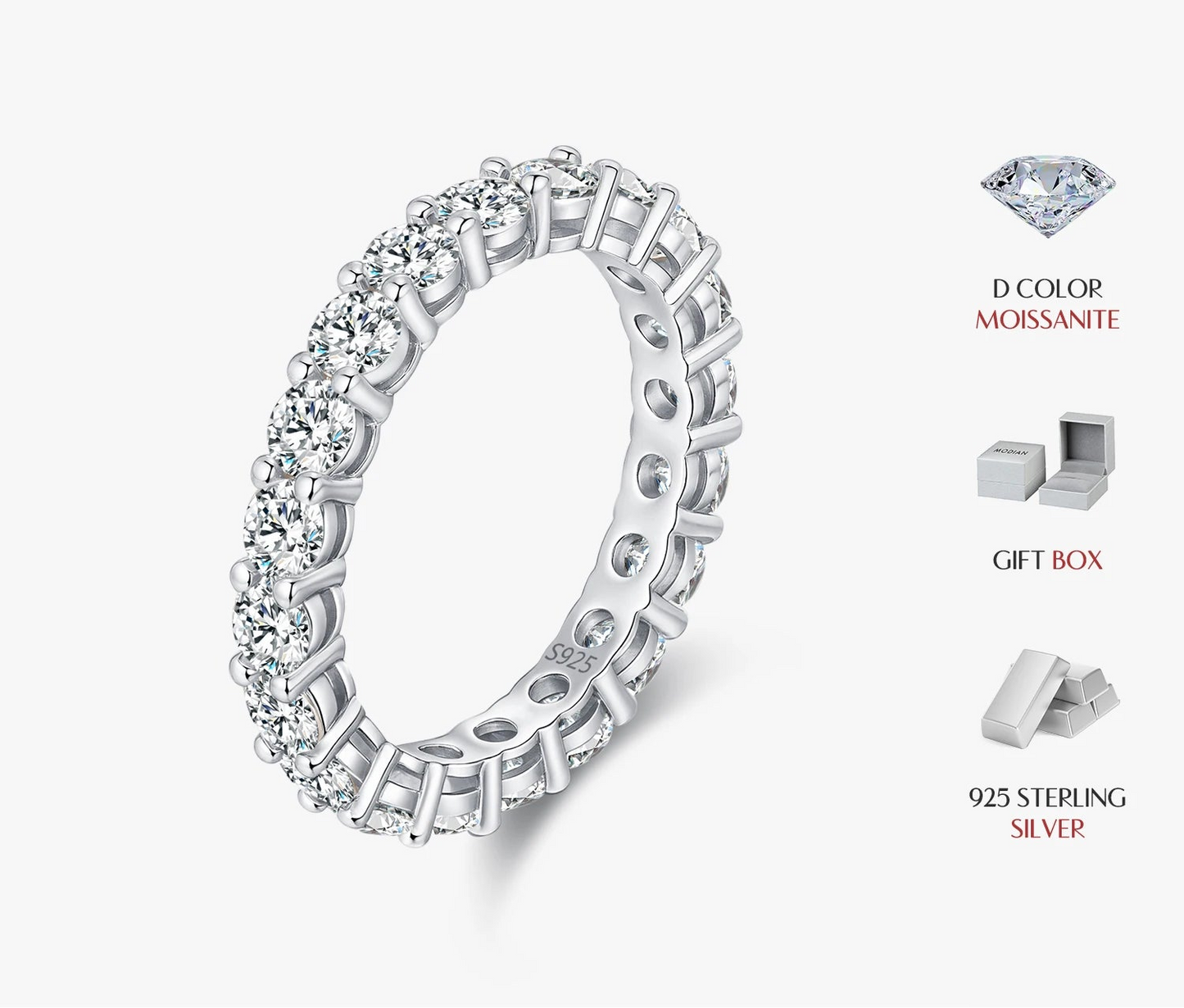 Dazzling D Color Moissanite Eternity Rings 925 Sterling Silver Ring For Women