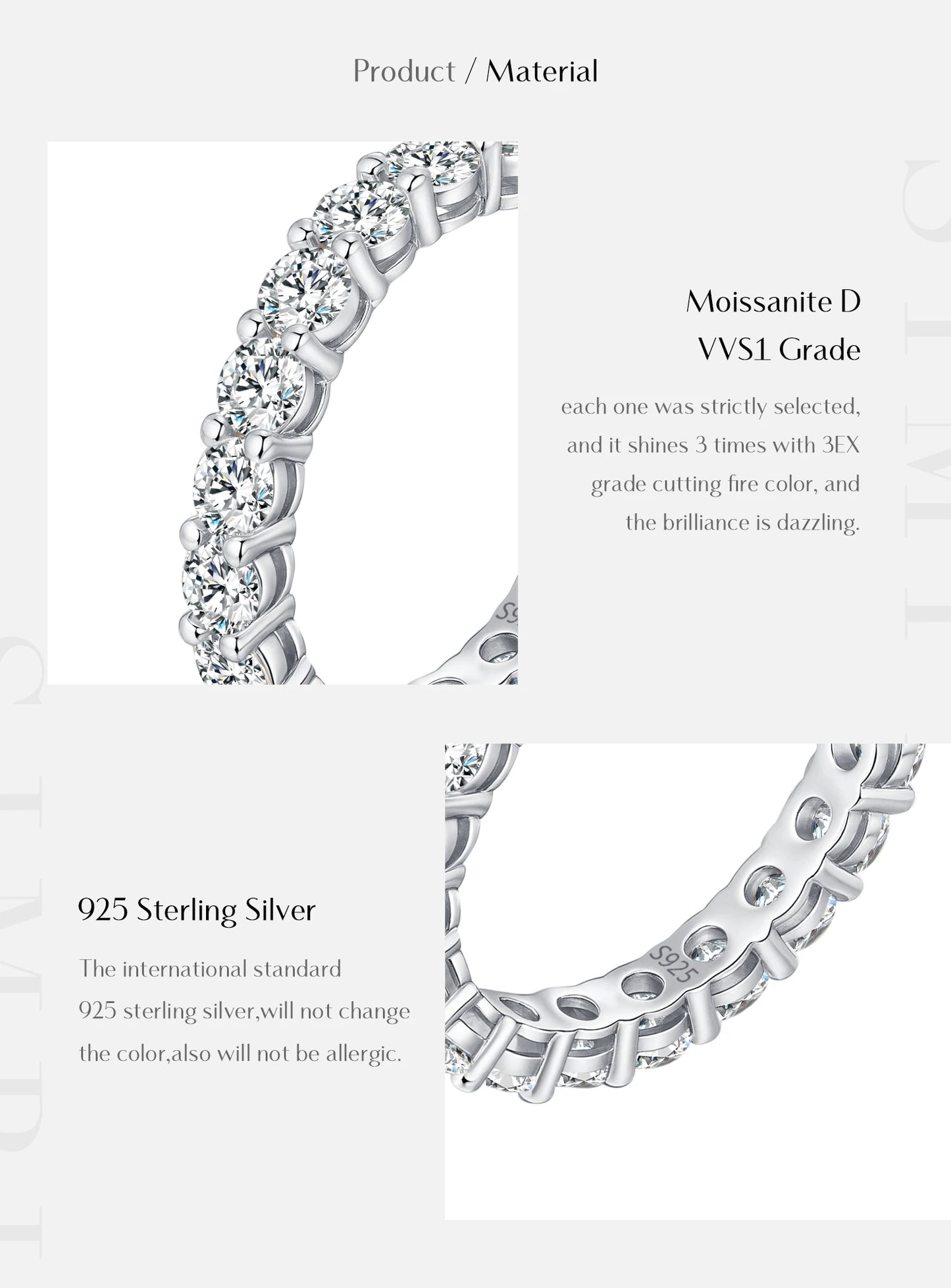 Dazzling D Color Moissanite Eternity Rings 925 Sterling Silver Ring For Women