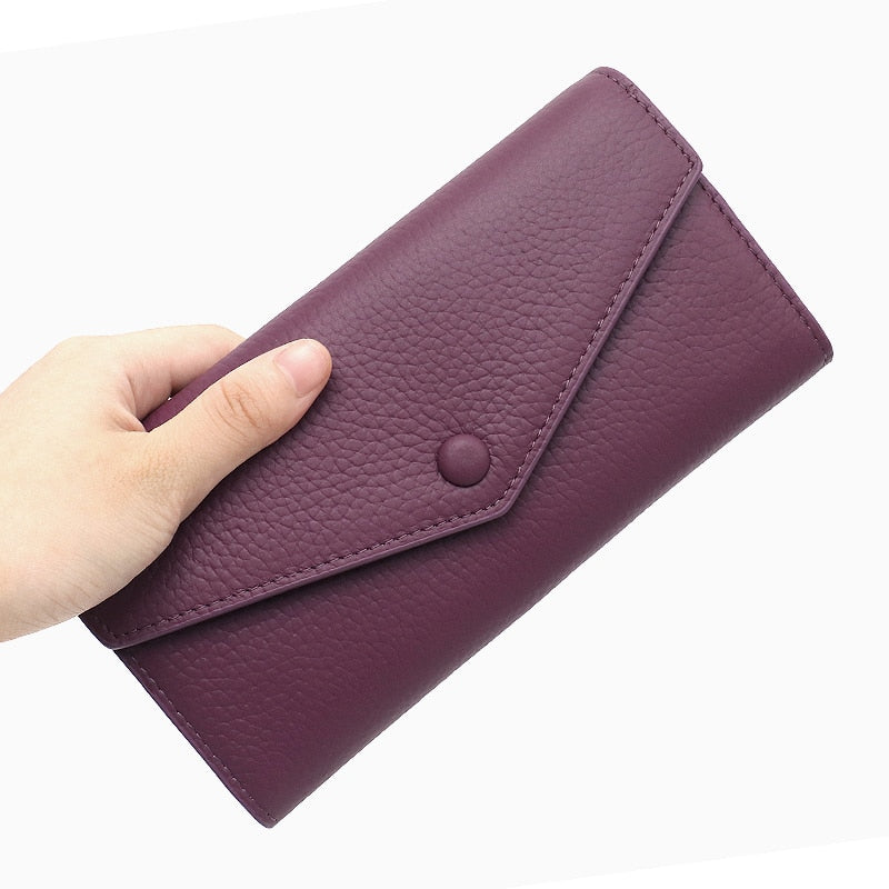 Leather Women Long Wallets Card Holder Phone Pocket Cowhide Female Purse