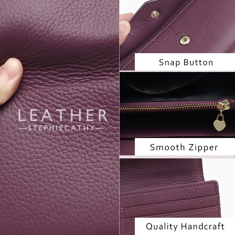 Leather Women Long Wallets Card Holder Phone Pocket Cowhide Female Purse