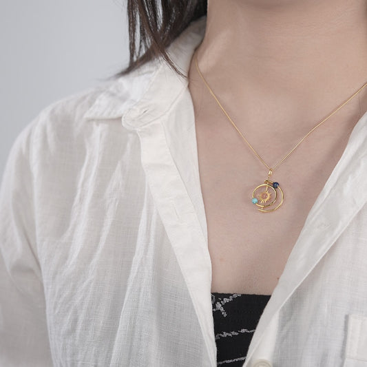 925 Sterling Silver Jewelry Solar System Pendant without Necklace for Women