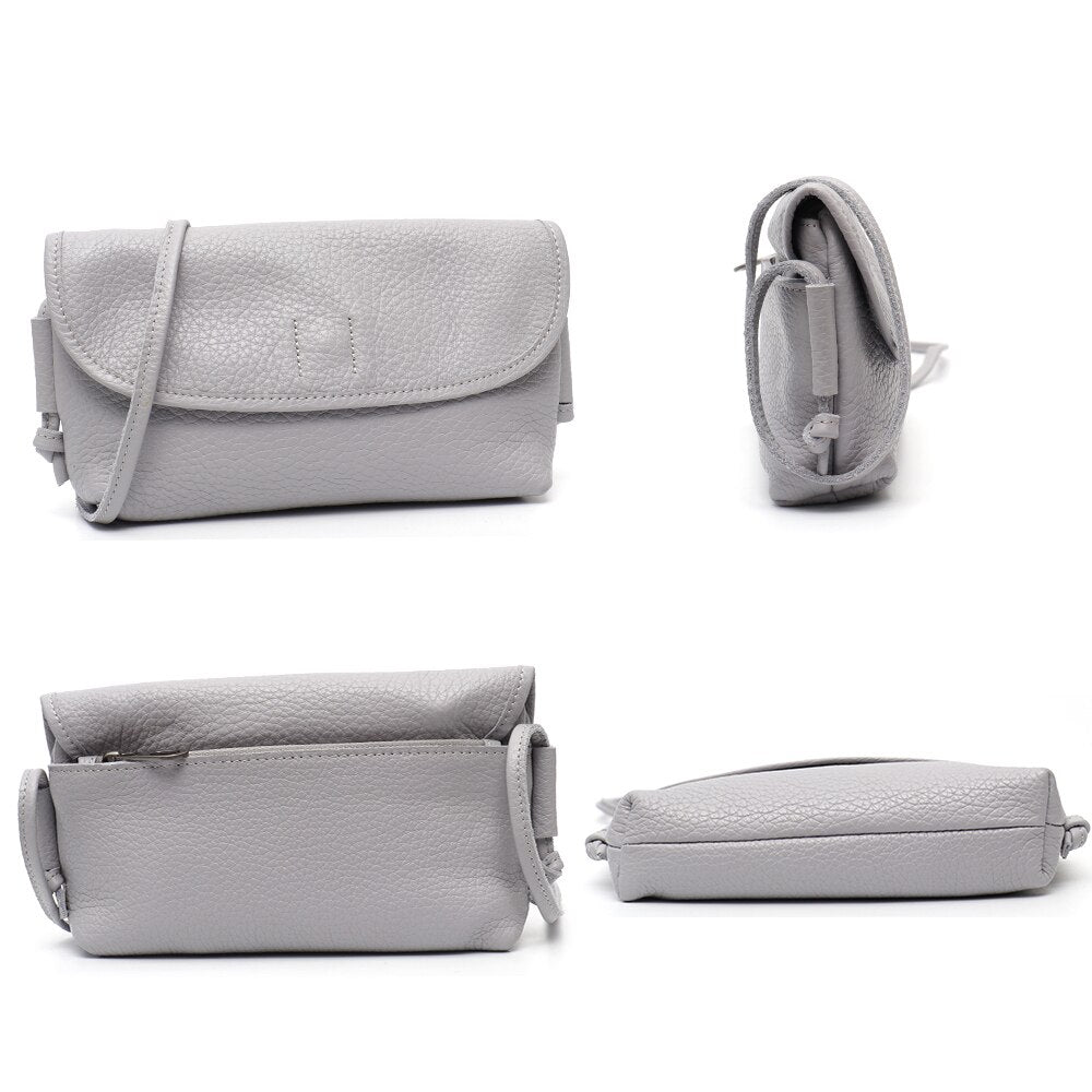 Simple Casual Genuine Leather Sling Bag Small Flap Daily Portable Cowhide Shoulder Phone Purse