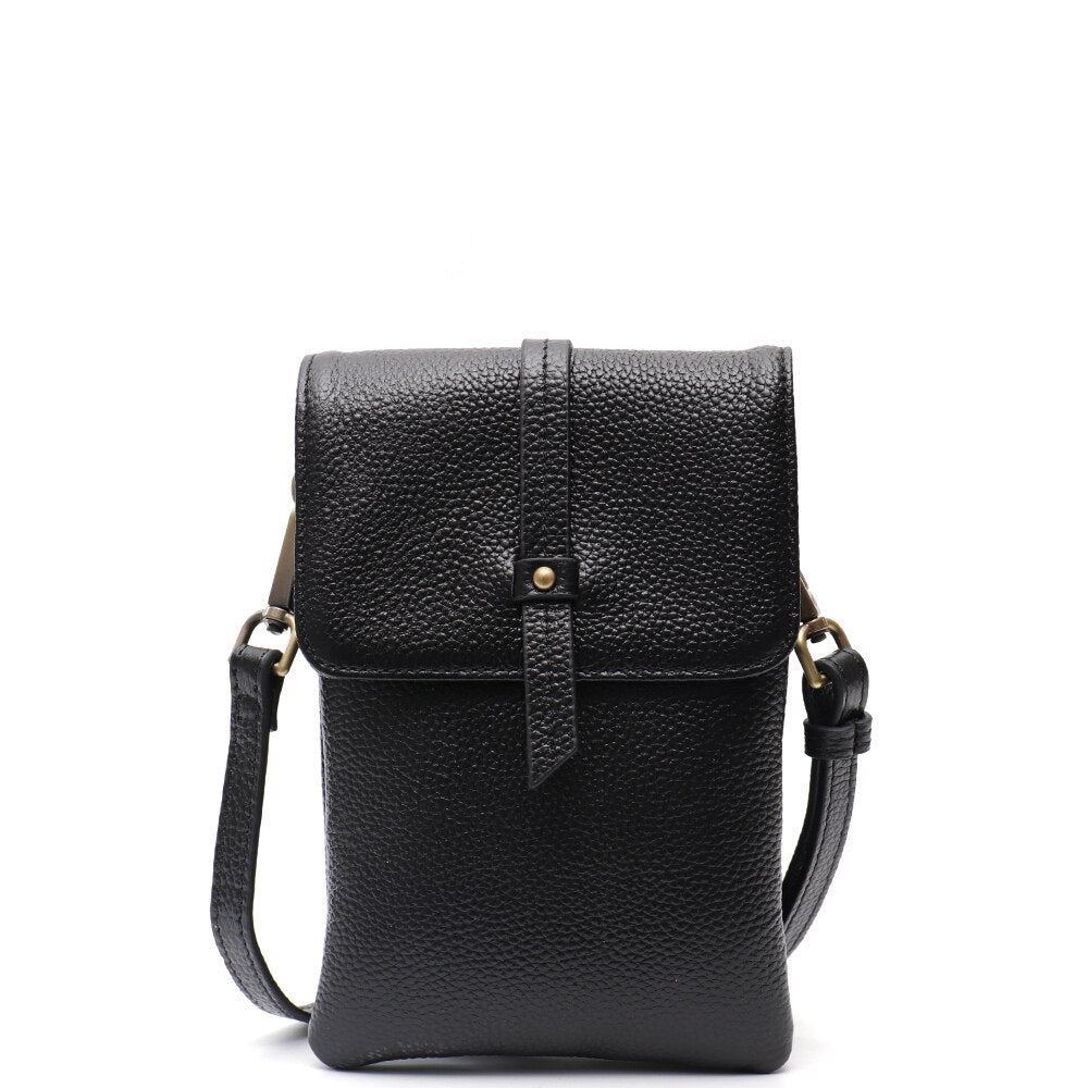 Genuine Leather Women Daily Portable Flap Snap Phone Purse Handbags Female Crossbody Shoulder Sling Pouch Bag