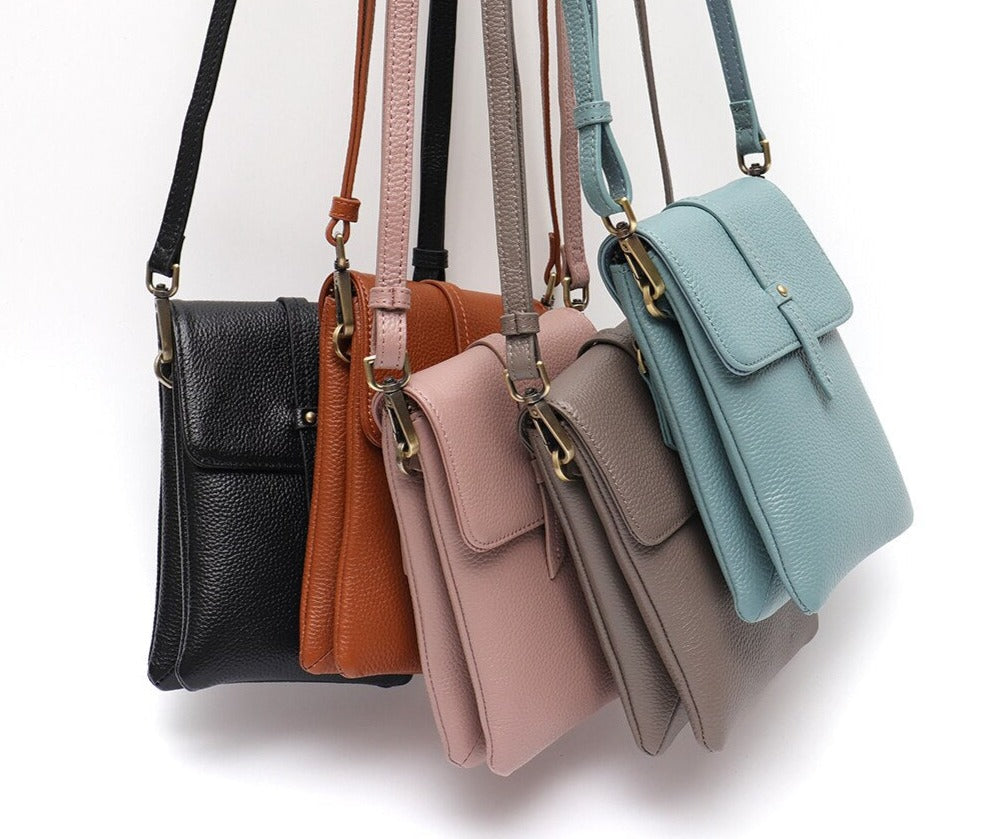 Genuine Leather Women Daily Portable Flap Snap Phone Purse Handbags Female Crossbody Shoulder Sling Pouch Bag