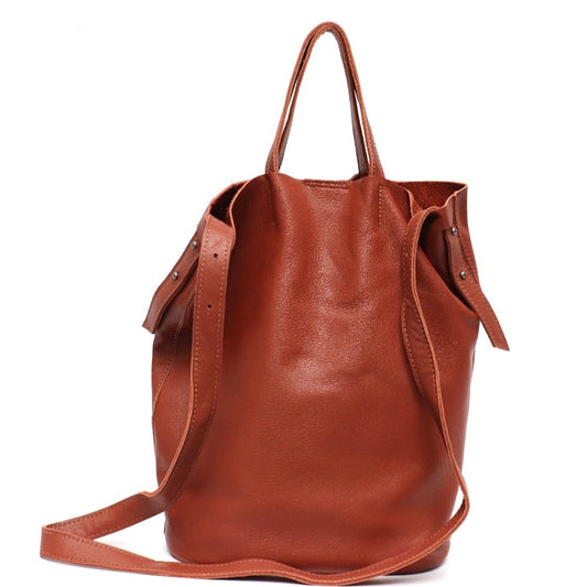 Casual Vintage Women Handbags Natural Genuine Leather Tote Shoulder Bag Female Retro Soft Cowhide Top-handle Crossbody Bucket