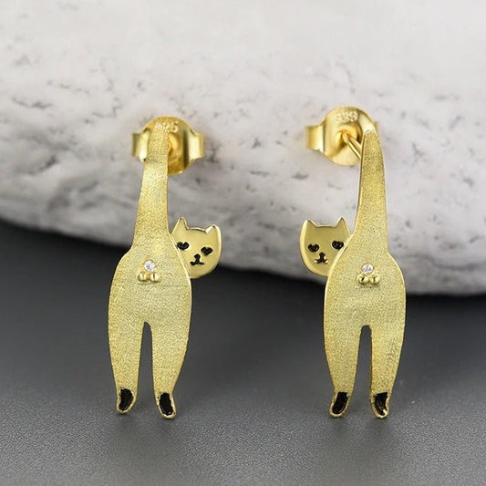 Kitten Cat Stud Earrings for Women 925 Sterling Silver Jewelry