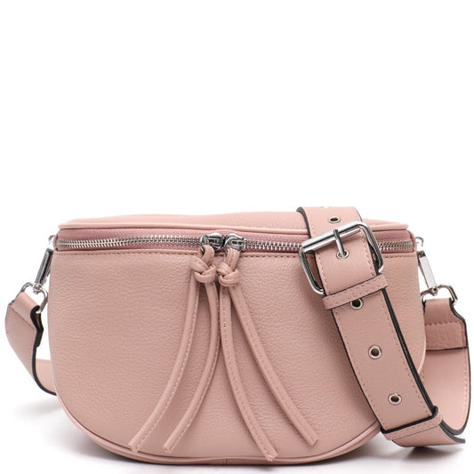 Leather Wide Strap Chain Shoulder Zipper Handbag