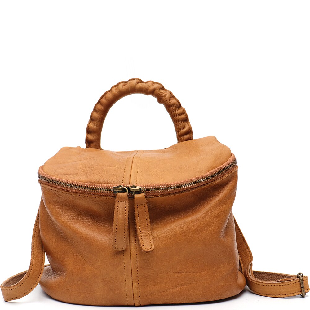 Genuine Leather Handbags Women Vintage Zip Around Top-handle Crossbody Bag