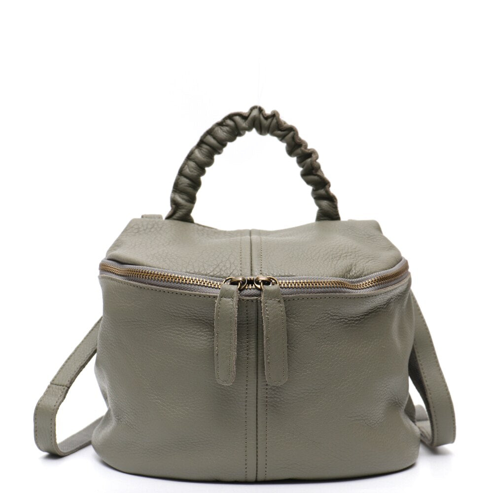 Genuine Leather Handbags Women Vintage Zip Around Top-handle Crossbody Bag