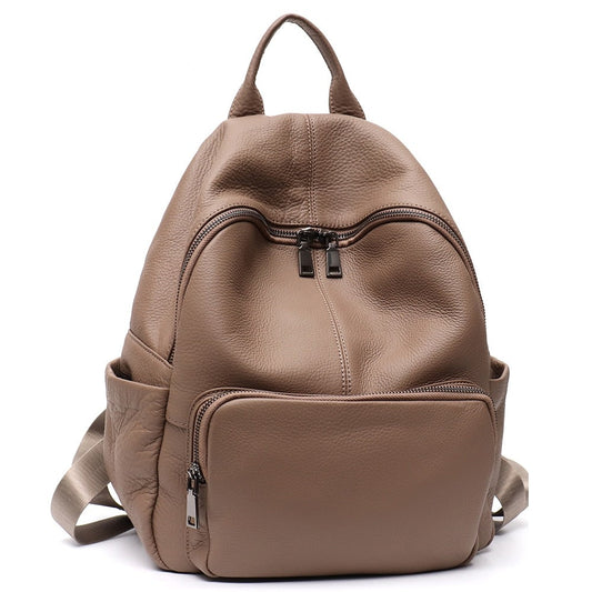 Leather Backpack Women Men Shoulder Bag Daily School Travel Cowhide Multi Pockets