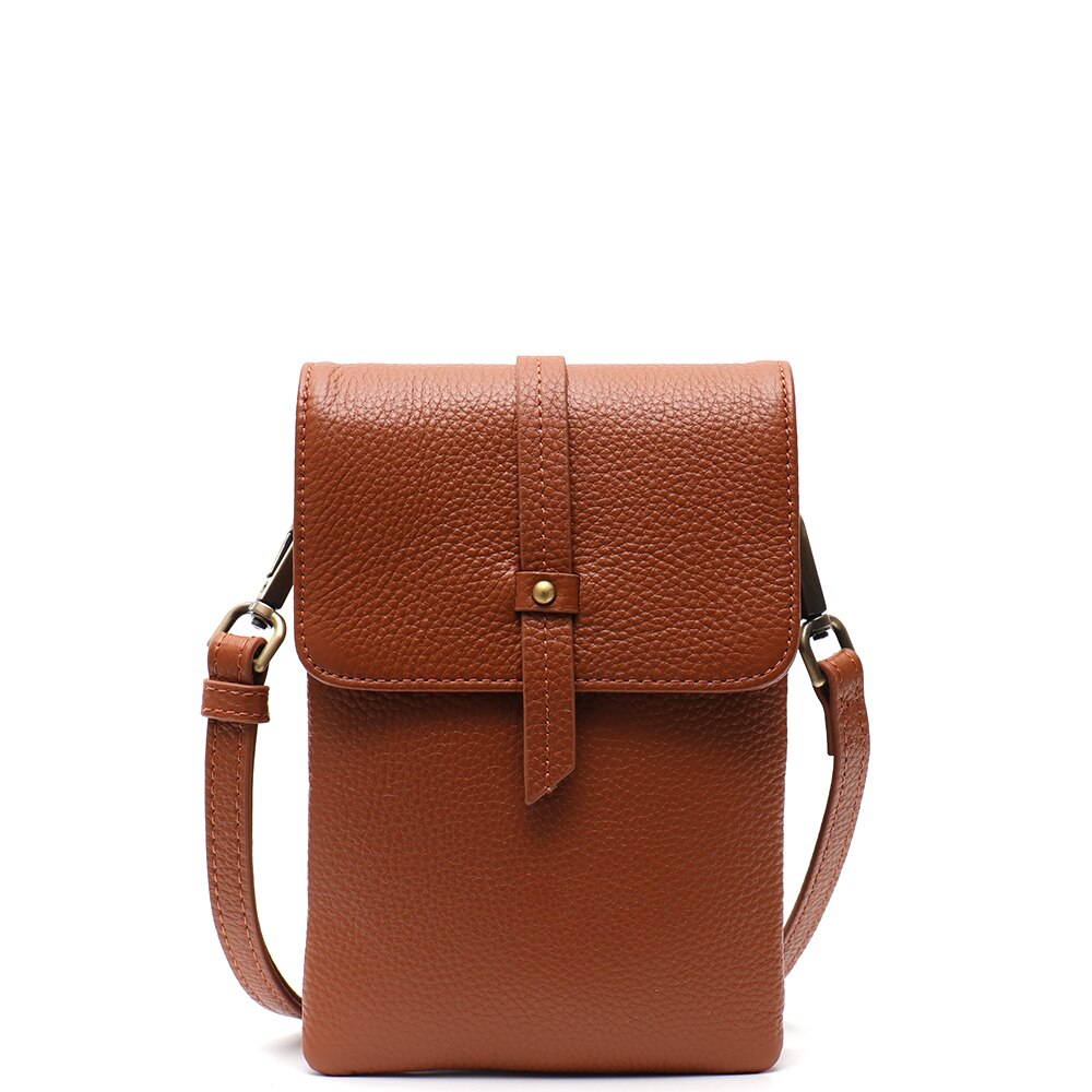 Genuine Leather Women Daily Portable Flap Snap Phone Purse Handbags Female Crossbody Shoulder Sling Pouch Bag