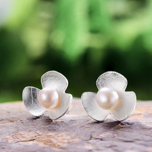 925 Sterling Silver Natural Pearl Jewelry Flower Stud Earrings for Women