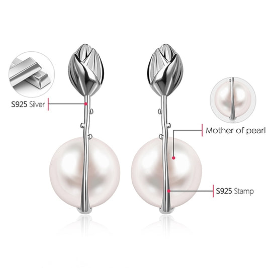 925 Sterling Silver Earrings Jewelry Flower Pearl Earrings for Women