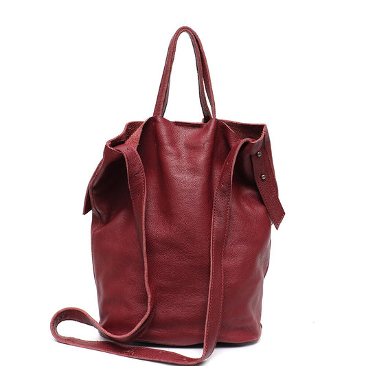Casual Vintage Women Handbags Natural Genuine Leather Tote Shoulder Bag Female Retro Soft Cowhide Top-handle Crossbody Bucket