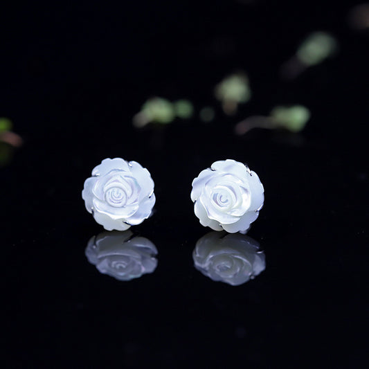 Natural Shell Flower Earrings for Women  Stud 925 Silver