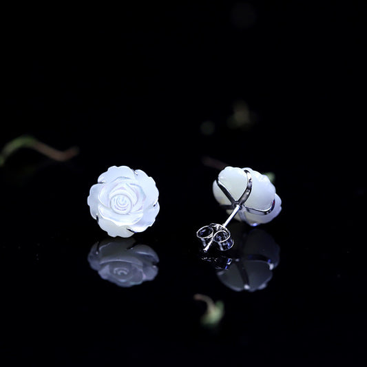 Natural Shell Flower Earrings for Women Stud 925 Silver